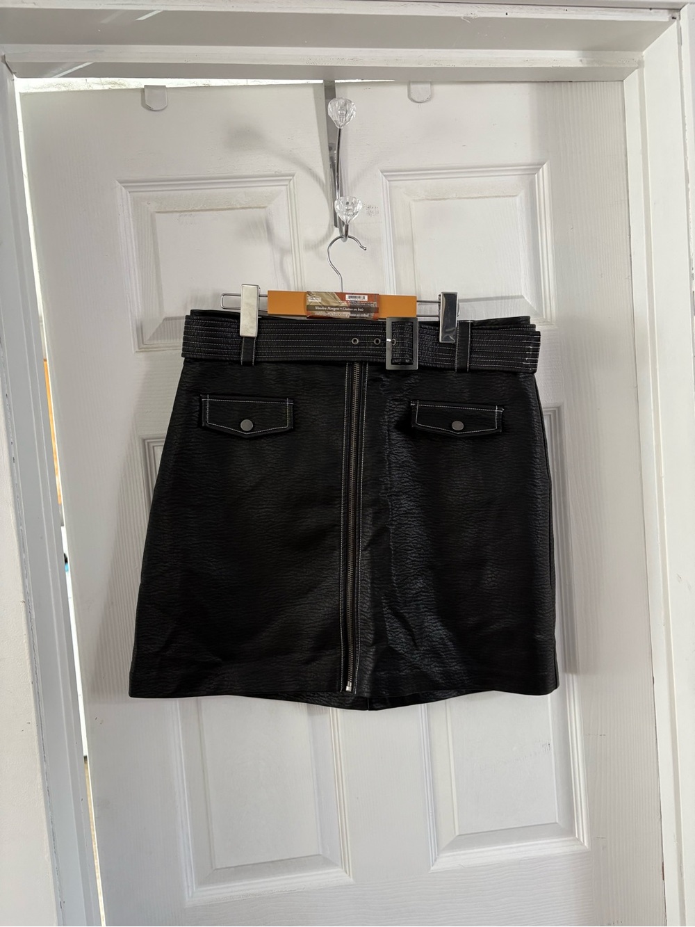 Dynamite Black Faux Leather Mini Skirt with Front Zip